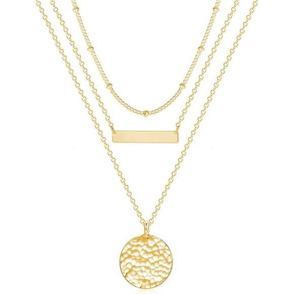 Jewelry - Fettero Pendant Necklace Gold Choker Layered Coin Open Karma Circle
